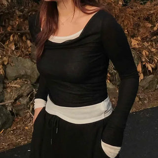 Off-shoulder Slim Fit Cropped Long Sleeve T-shirt