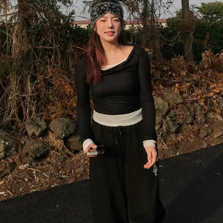 Off-shoulder Slim Fit Cropped Long Sleeve T-shirt