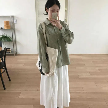 High-Waisted A-Line Flare Long Skirt with Shirred Waist