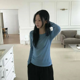 Slim fit round neck Tencel long sleeve T-shirt
