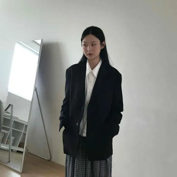 Loose-fit Mid-length Tailored Single-breasted Blazer Jacket