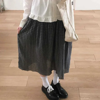 Mini Check Flare Long Skirt