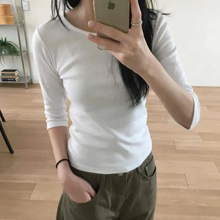 Everyday Round Neck Slim Fit 3/4 Sleeve T-shirt