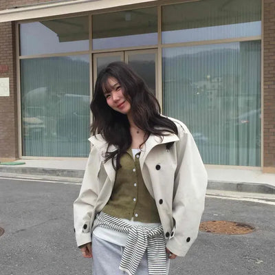 Epaulette Loose Fit Crop Trench Jacket