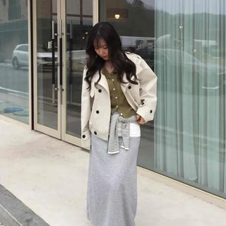 Contrast Waist H-Line Sweat Long Skirt