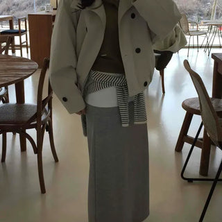Contrast Waist H-Line Sweat Long Skirt