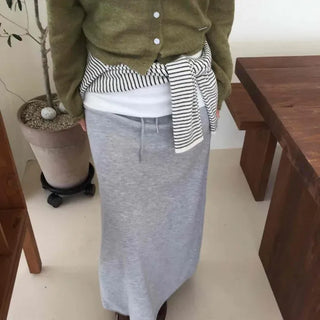 Contrast Waist H-Line Sweat Long Skirt
