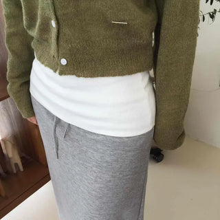 Contrast Waist H-Line Sweat Long Skirt
