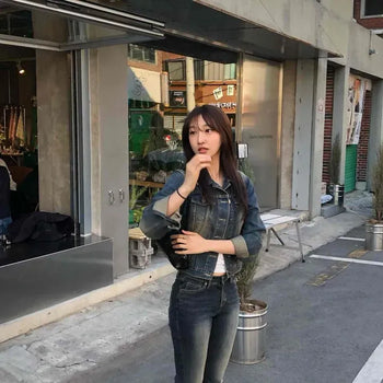 Gradient Wash Double Pocket Loose Fit Denim Jacket