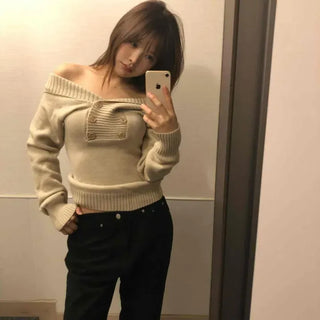 Ribbon Tie Sailor Collar V-Neck Short Slim Fit Knit