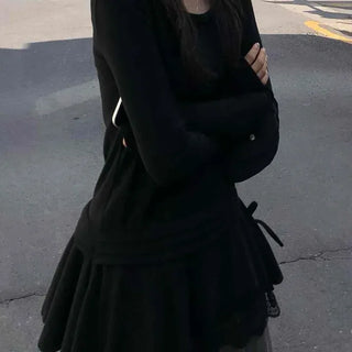 V-neck Loose Fit Wrap Design Detail Long Sleeve T-shirt