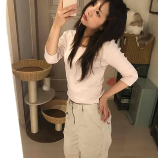 High-waisted Side-Flap Pocket Semi-Bootcut Long Pants