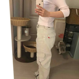 High-waisted Side-Flap Pocket Semi-Bootcut Long Pants