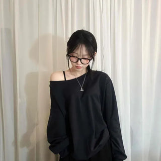 Deep Boat Neck Loose Fit Daily Sweatshirt