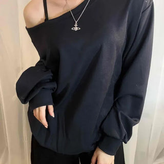 Deep Boat Neck Loose Fit Daily Sweatshirt
