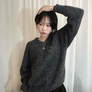 Soft and Fluffy Oversized Round Neck V-Neck Knit