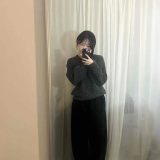 Soft and Fluffy Oversized Round Neck V-Neck Knit