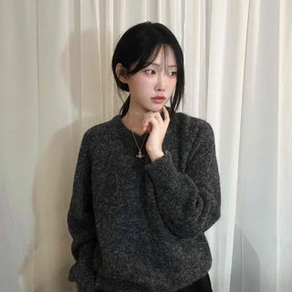 Soft and Fluffy Oversized Round Neck V-Neck Knit