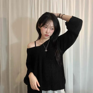 Loose Fit V-Neck Asymmetrical Rib Knit