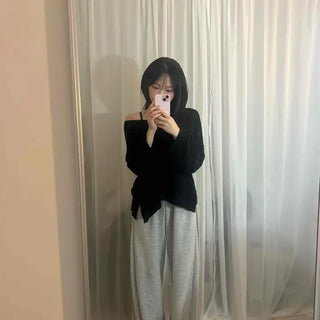 Loose Fit V-Neck Asymmetrical Rib Knit