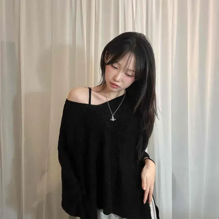 Loose Fit V-Neck Asymmetrical Rib Knit