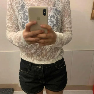 Slim fit all-flower lace round neck long sleeve t-shirt