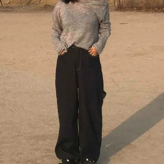 Back-Printed Side Pocket Semi-Baggy Denim Long Pants
