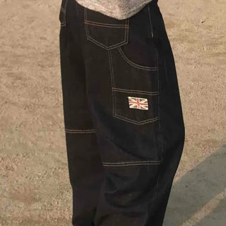 Back-Printed Side Pocket Semi-Baggy Denim Long Pants