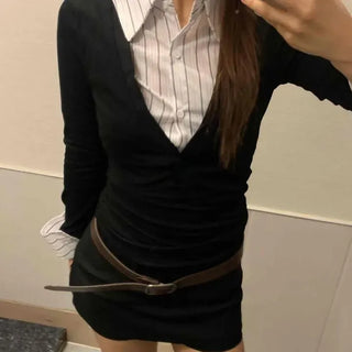 Striped Collar Slim Layered Long Sleeve T-Shirt