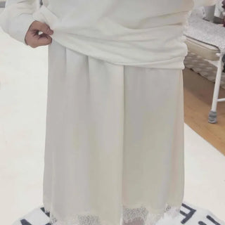 High-waisted Lace Hem A-line Midi Skirt