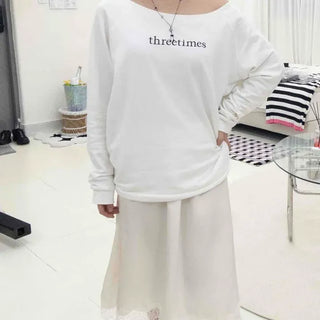 High-waisted Lace Hem A-line Midi Skirt