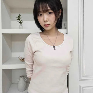 Slim Fit Rib Round Neck 3/4 Sleeve T-shirt