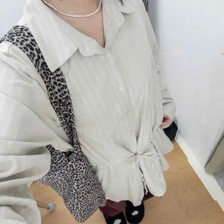 Button-Up Collar Waist Ribbon A-Line Shirt Dress