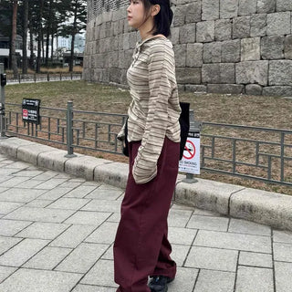 Semi-Wide High-Waisted Color Long Pants