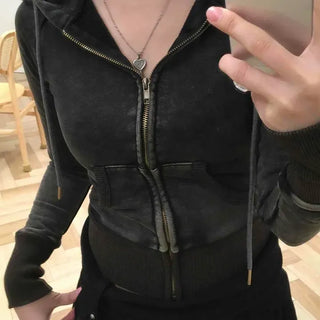 Vintage Washed Street Slim Zip-Up Hoodie