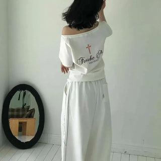 Loose-Fit Lettering Stitching Jogger Training Pants