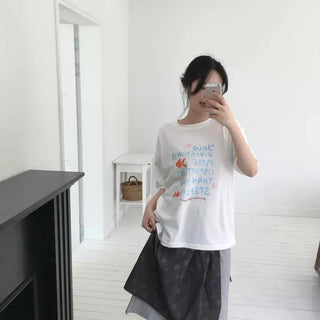 Oversized Lettering Fish Round Neck Short Sleeve T-shirt