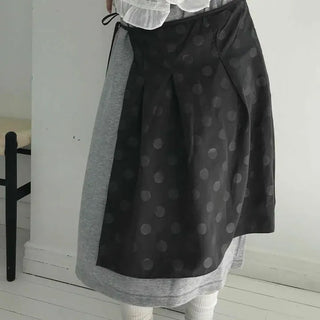 Side Ribbon Two-Layer Dot Flare Midi Skirt