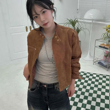 Effortless Chic Round Neck Suede Jacket