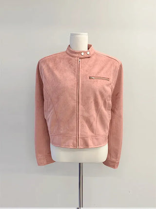 Effortless Chic Round Neck Suede Jacket