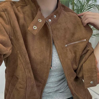 Effortless Chic Round Neck Suede Jacket