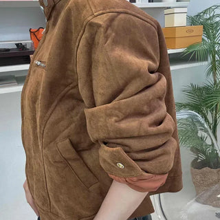 Effortless Chic Round Neck Suede Jacket