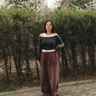Off-shoulder Inner Set Round Neck Slim Fit Long Sleeve T-shirt