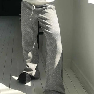 String Dot Semi-Bootcut Home Wear Long Pants