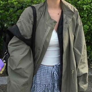 Loose Fit Flap Pocket Zipper Field Jacket