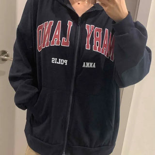 Arch Lettering Loose Fit Hooded Zip-Up Jumper