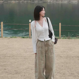 Loose Fit Pintuck Drawstring Wide Long Pants