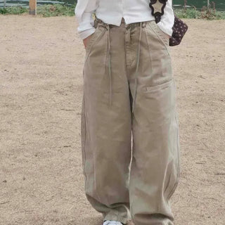 Loose Fit Pintuck Drawstring Wide Long Pants
