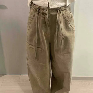 Loose Fit Pintuck Drawstring Wide Long Pants
