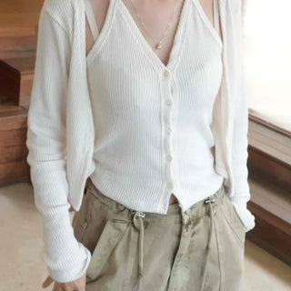 Back Button Boat Neck Slim Fit Rib Knit Long Sleeve T-shirt